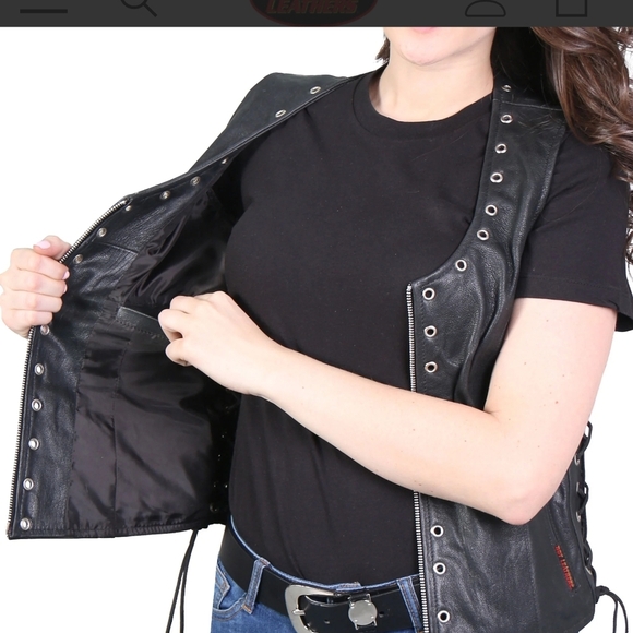 Black Leather Vest with Zipper and Studs​ - Picture 14 of 14